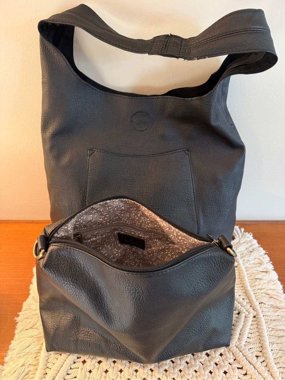 Joy Susan Vegan Leather Set! Black Hobo Bag with Matching Detachable Pouch